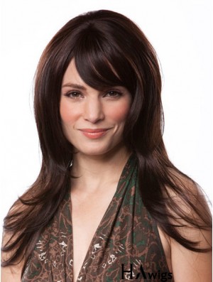 Gorgeous Auburn Straight With Bangs Capless Long Wigs