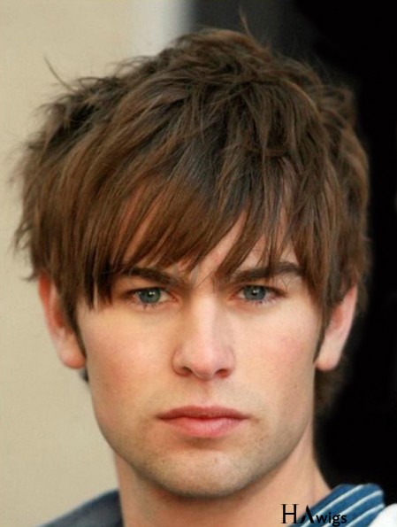 Remy Human Hair Monofilam Brown Short Straight Mens Wigs For Sale