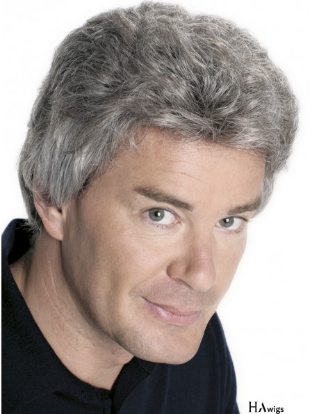 Natural Remy Human Hair Grey Capless Straight Short Mens Wigs