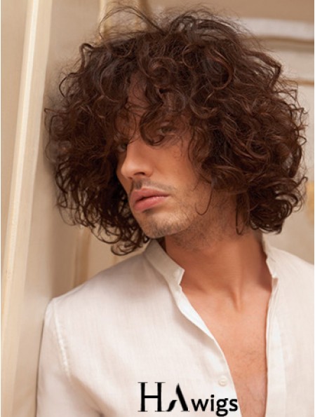 10 inch Remy Human Short Auburn Curly Capless Men Wigs