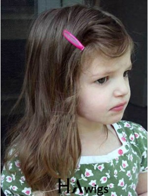 Straight Shoulder Length Brown Remy Human Hair Lace Front Kids Wigs