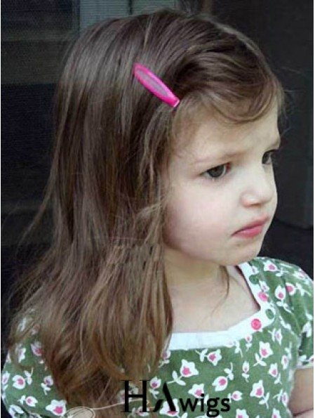 Straight Shoulder Length Brown Remy Human Hair Lace Front Kids Wigs