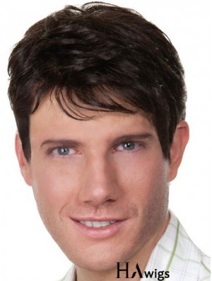 Remy Human Hair Black Short Straight Style  Wigs For Men With Capless