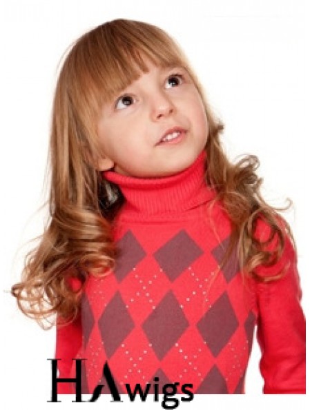 Wavy Long Auburn Remy Human Hair 100% Hand-tied Kids Wigs