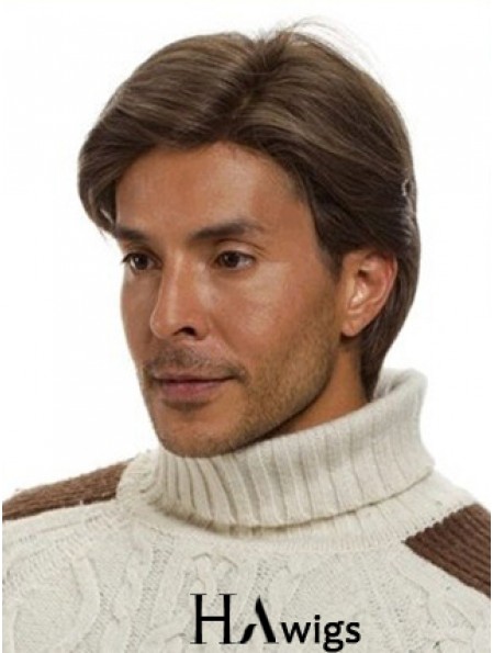 Monofilam Remy Human Short Brown Straight Man For Wig