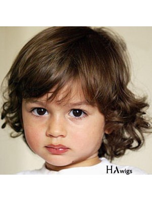 Curly Chin Length Blonde Remy Human Hair Capless Kids Wigs