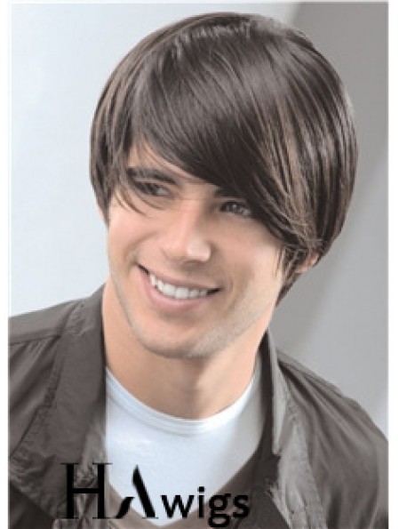 Capless Remy Human 8 inch Straight Mens Short Wigs