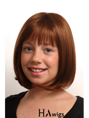 Straight Chin Length Auburn Synthetic Monofilament Kids Wigs