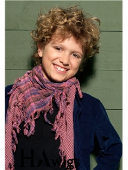 Curly Short Blonde Synthetic Capless Kids Wigs