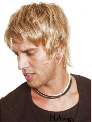 Blonde Full Lace Straight With Bangs Short Mens Blonde Wigs Cheap