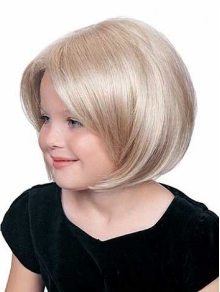 Straight Chin Length Blonde Synthetic Lace Front Kids Wigs