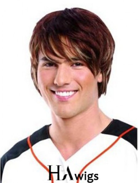 Lace Front Auburn Remy Human Short Straight Mans Wigs