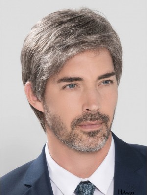 Comfortable 100% Hand-tied Straight Short 4 inch Grey Wigs For Men