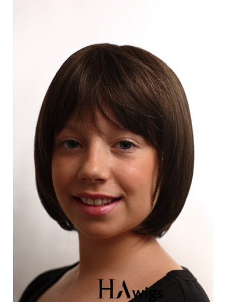 Straight Chin Length Brown Synthetic Capless Kids Wigs