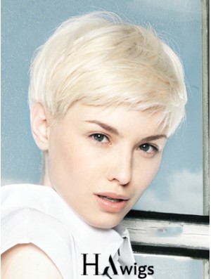 Lace Front Wig Platinum Color Short Length Straight Style Boycuts