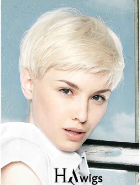 Lace Front Wig Platinum Color Short Length Straight Style Boycuts