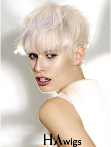 Monofilament Boycuts Short Straight 8 inch Platinum Blonde Ideal Fashion Wigs