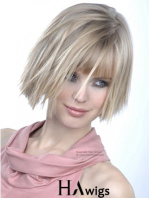 Monofilament Bobs Chin Length Straight 10 inch Platinum Blonde Good Fashion Wigs