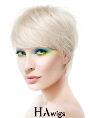 Lace Front Boycuts Short Straight 8 inch Platinum Blonde Soft Fashion Wigs