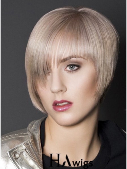 Capless Boycuts Short Straight 10 inch Platinum Blonde Sleek Fashion Wigs