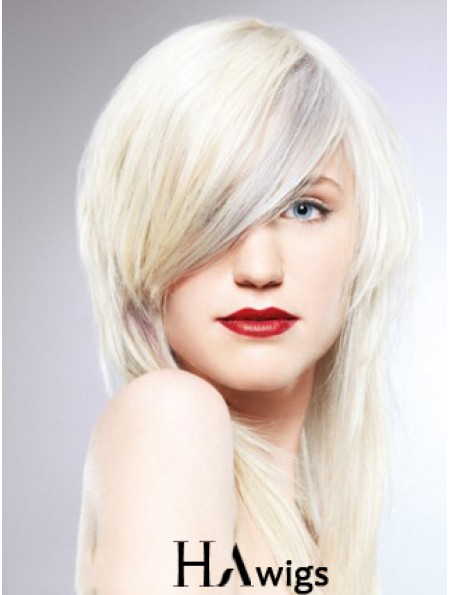 Lace Front With Bangs Long Straight 16 inch Platinum Blonde Fashionable Fashion Wigs