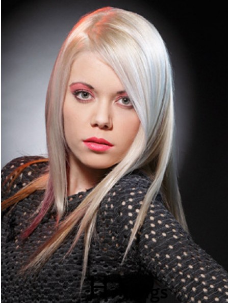 Lace Front Without Bangs Long Straight 16 inch Platinum Blonde Good Fashion Wigs