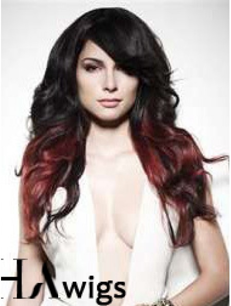 Stylish Ombre/2 Tone Long Wavy With Bangs 22 inch Human Lace Wigs