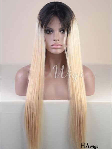 Long Ombre/2 Tone Straight Without Bangs Cheapest African American Wigs