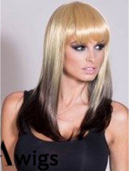 Affordable Ombre/2 Tone Long Straight With Bangs 20 inch Human Lace Wigs