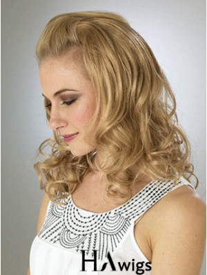 Shoulder Length Wavy Blonde Durable Synthetic Half Wigs