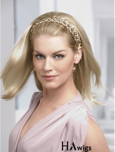 Shoulder Length Straight Blonde Ideal Synthetic Half Wigs