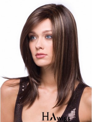 Long Brown Wig With Synthetic Caplesss Straight Style