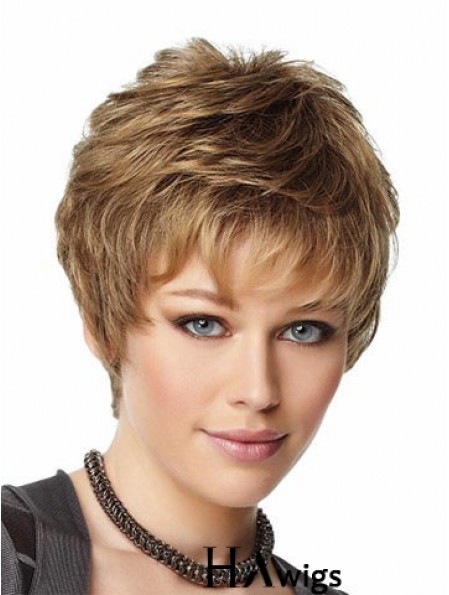 Blonde Wigs Boycuts Cropped Length Capless Synthetic Wavy Style