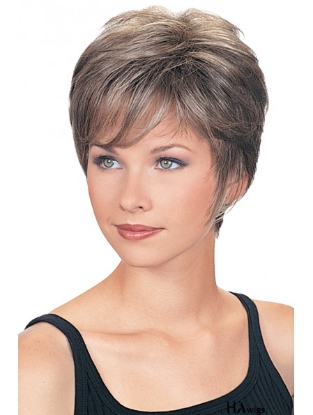 Petite Size Wigs For The Elderly Lady Cropped Length Wavy Style Grey Cut