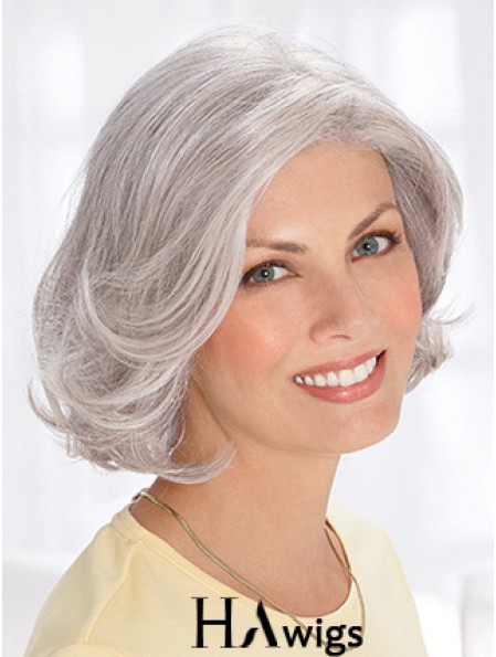 Natural Grey Short Wig Remy Human Wavy Style Chin Length With Capless