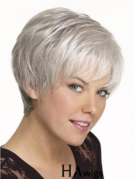 Synthetic Cropped Straight Capless Elderly Lady Wigs