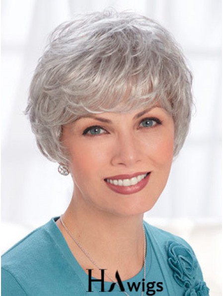 Lace Front Wigs Human Hair Short Length Wavy Style Grey Cut