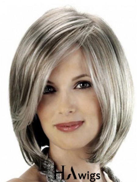 Straight Lace Front 12 inch Stylish Chin Length Grey Wigs