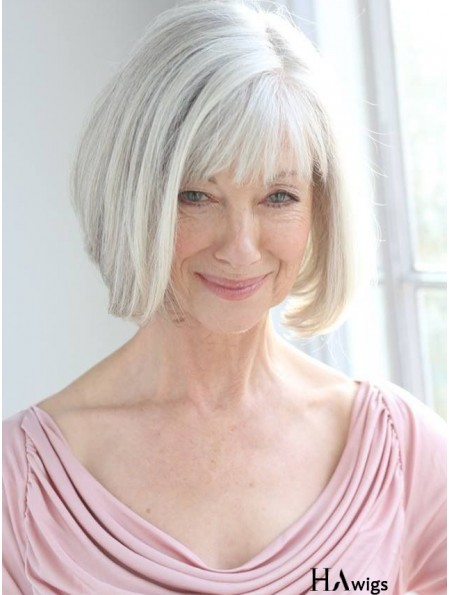 Real Hair Wigs With Remy Capless Grey Cut Chin Length