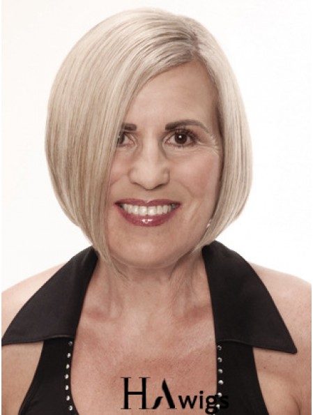 Remy Human Grey Short Straight Monofilament Platinum Blonde Wigs