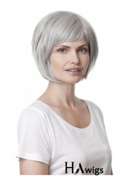 Synthetic Soft Chin Length Straight Grey Wigs