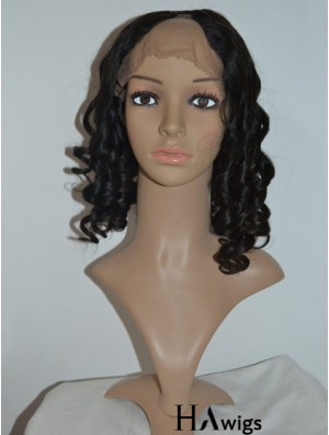 14 inch Lace Front Curly Black No-Fuss U Part Wigs