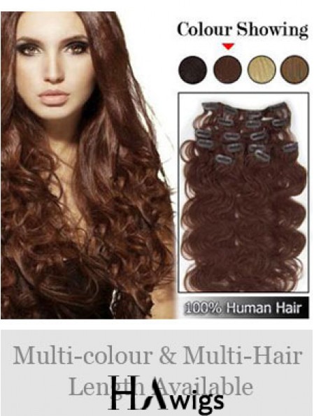 High Quality Auburn Wavy Remy Human Hair Clip In Hair Extensions