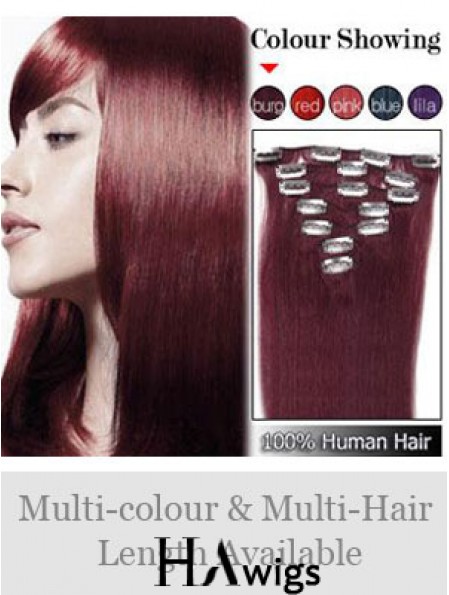 Sleek Red Straight Remy Human Hair Clip In Hair Extensions