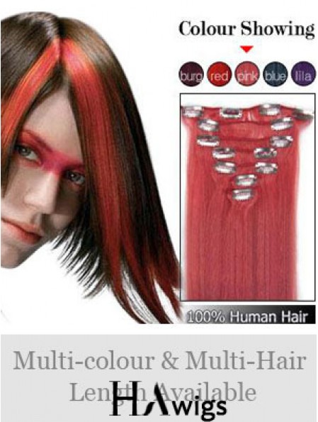 Comfortable Red Straight Remy Human Hair Clip In Hair Extensions