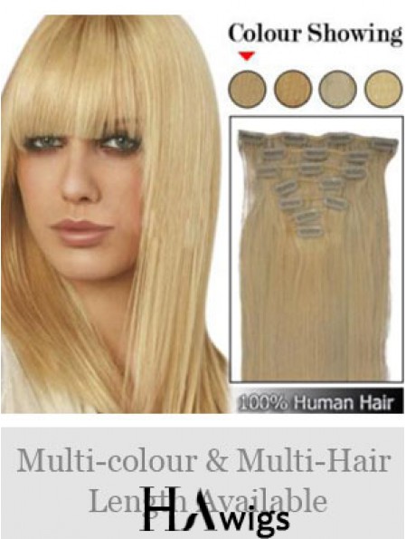 Trendy Blonde Straight Remy Human Hair Clip In Hair Extensions