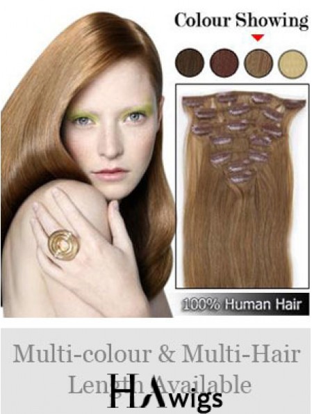 New Brown Straight Remy Human Hair Clip In Hair Extensions