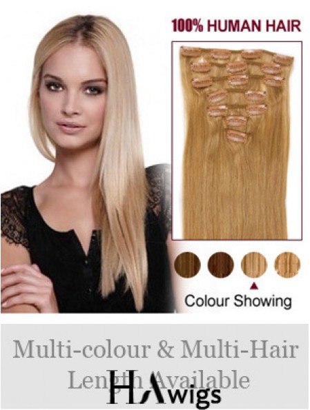 Top Blonde Straight Remy Human Hair Clip In Hair Extensions