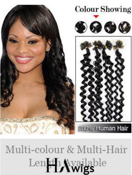 Black Curly Trendy Nail/U Tip Hair Extensions