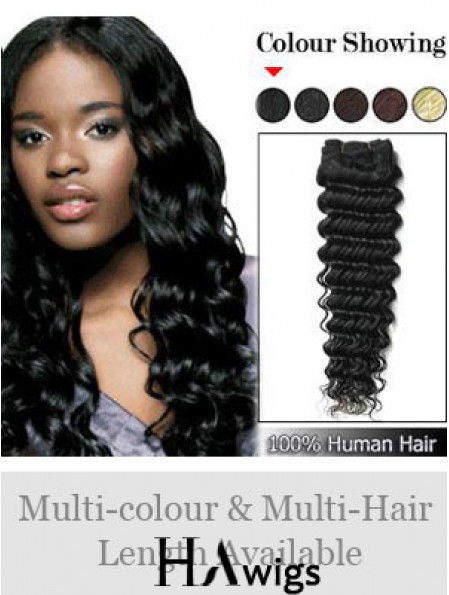 Wavy Remy Human Hair Black Designed Weft Extensions